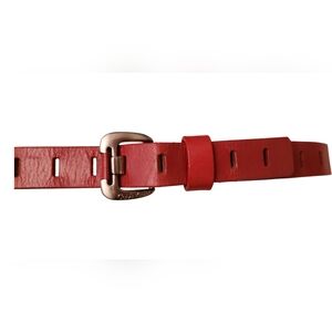 Calvin Klein Red Leather Belt with Silver Hardware